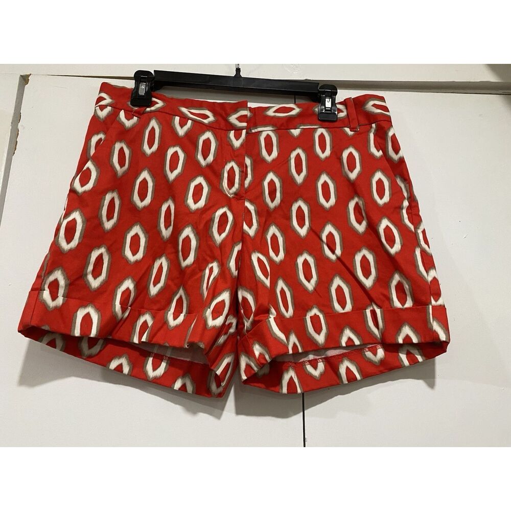 Attention Shorts Size 10 Orange Red Ikat Print Festival Summer Indie-Style Cuff - Picture 2 of 8